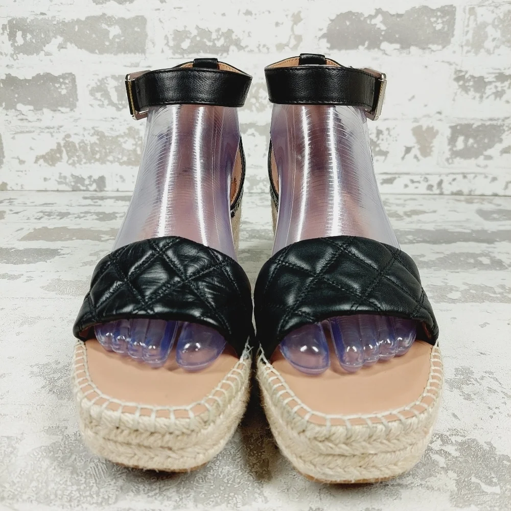 NEW Nordstrom Armen Black Leather Slip On Buckle Ankle Strap Wedge Sandals H205